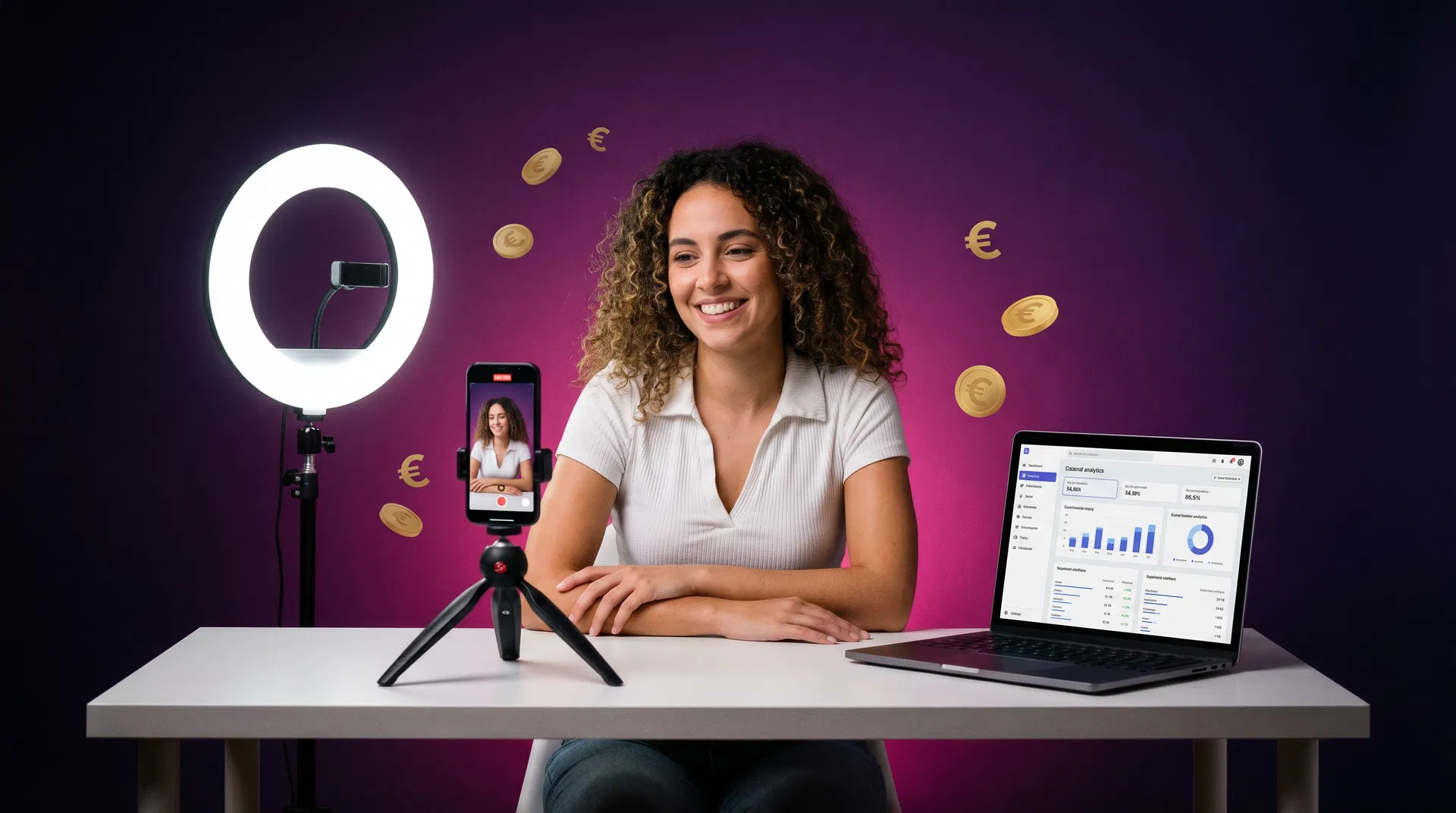 Creador UGC grabando vídeo con smartphone para monetizar su contenido con marcas españolas