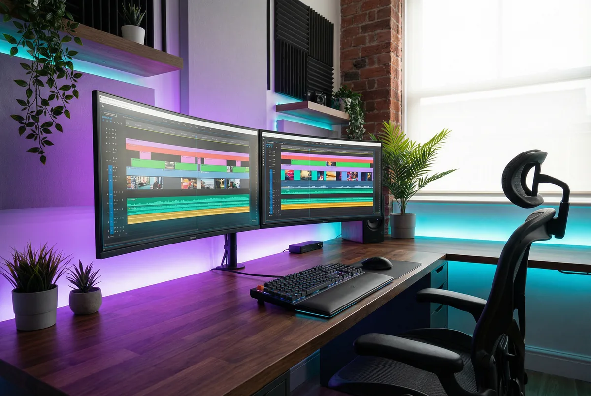 Estrategia de contenido de video corto con timeline de edición profesional